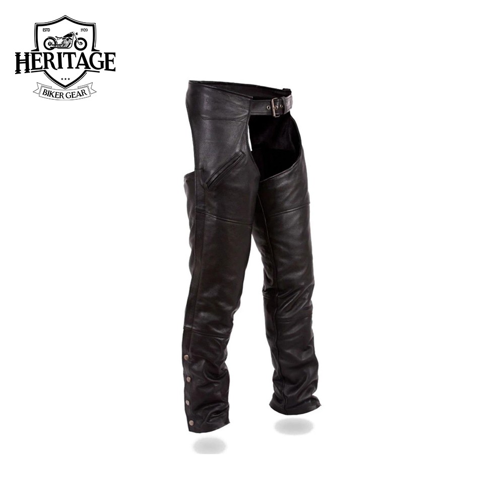 Heritage Biker Gear® Men’s Premium leather Motorcycle Chaps milled cowhide